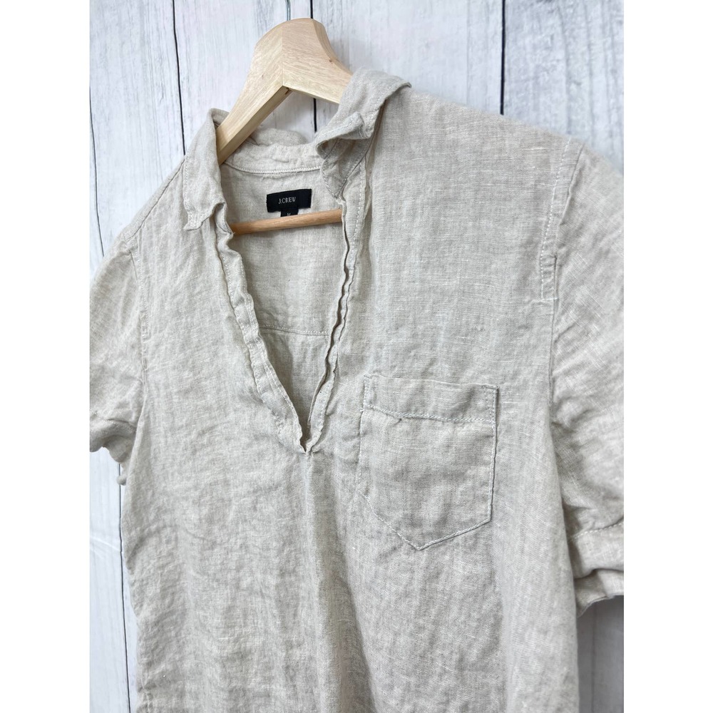 J. Crew (M) 100% LINEN Cream Short Sleeve Top Blouse - Picture 3 of 7